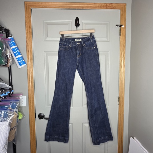 Rock & Roll Ladies Dark Wash Boot Stitch Mid Rise Trousers 27 x 36 Long Tall - Picture 2 of 9